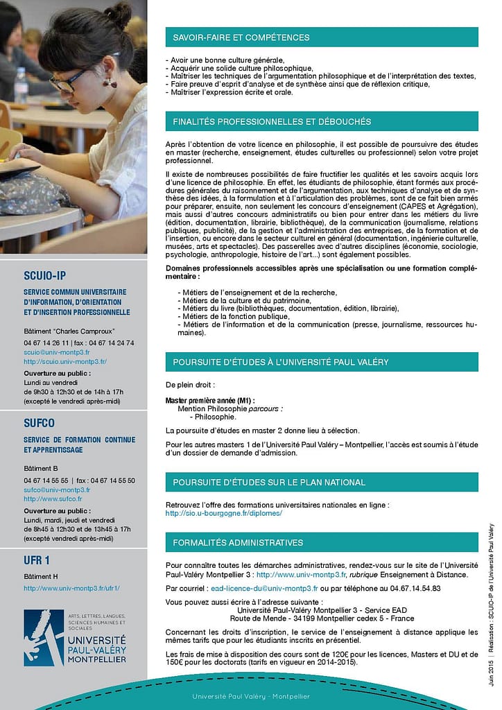 Licence en philosophie - Formation à distance - Université de Montpellier