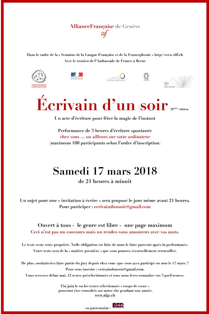Ecrivain d'un soir 2018